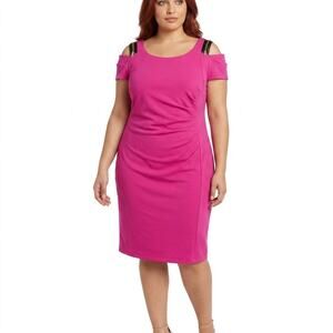 NWT Lane Collection Pink Sheath Knee Length Knit Ruched Dress Women Size 16